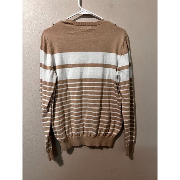 Women's Guess Brand White & Beige Striped Sweater Size M [EXCELLENT] - Picture 2 of 6